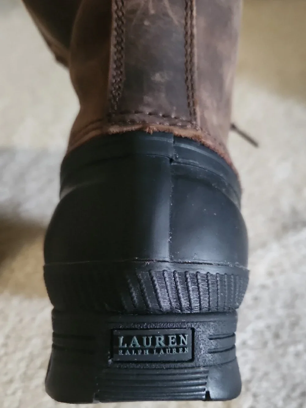 Women's Size 8 Ralph Lauren All-Weather Duck Boots - Brown Leather, Black Rubber